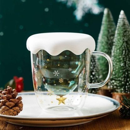 Marbe Christmas Glass Coffee Mug with Snowflake Lid Gift Set