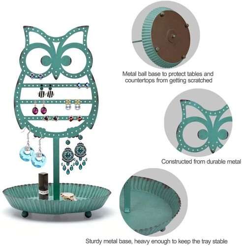 NIKKY HOME Shabby Chic Metal Owl Shape Jewelry Tower Holder