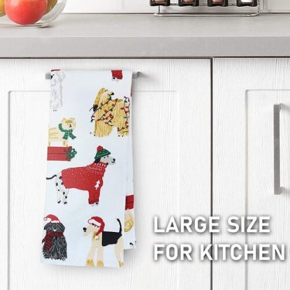 VNICGFOMGT Christmas Kitchen Towels with Cute Festive Dog Design