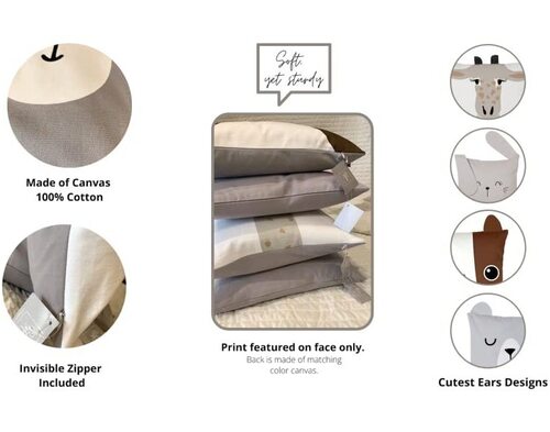 RainMeadow 4pcs 100% Cotton Animal-shaped Pillow Covers for Kids Room Decor
