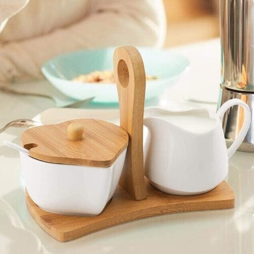 TIANGR White Ceramic Sugar and Creamer Bowl Coffee Serving Set