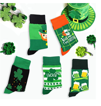 St. Patrick's Day Cotton Green Shamrocks Socks for Women 5 Pairs