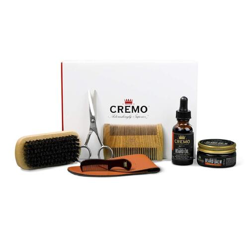 Cremo Barber Grade Beard Starter Set with Beard Oil and Balm, Brush and Comb and Shears for Men's