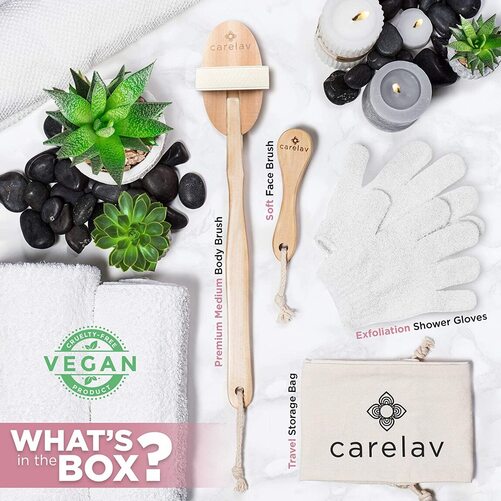 carelav premium body brush set vegan in gift box