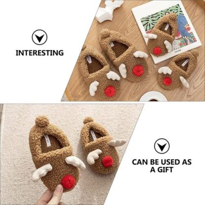 ABOOFAN Cute Plush Christmas Reindeer Design Slippers for Kids