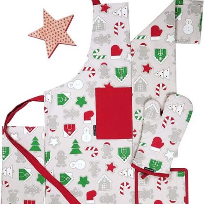 AMOUR INFINI Christmas Kitchen Gift Set includes Apron, Oven Mitt, Pot Holder, Kitchen Towel