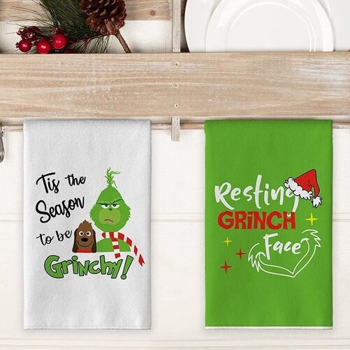 Artoid Mode 4pcs Grinch Christmas Dish Towels