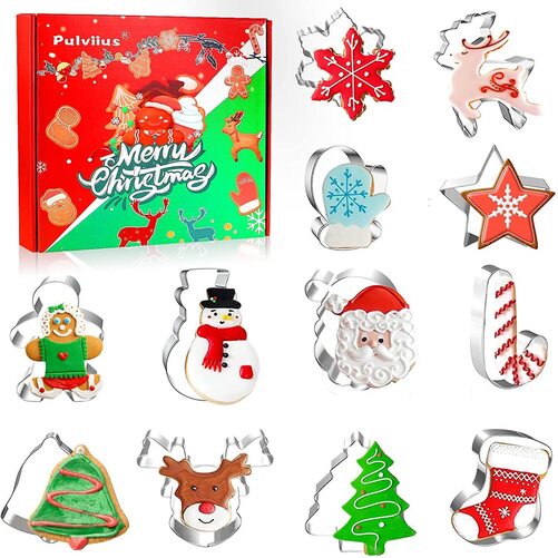 Pulviius 12 different Christmas shape cookie cutters set 
