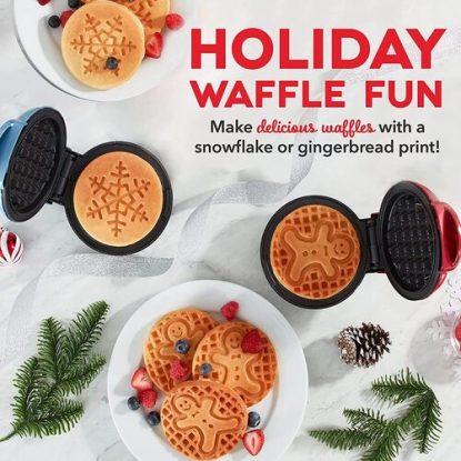 Dash Snowflake and Gingerbread Print Mini Waffle Maker