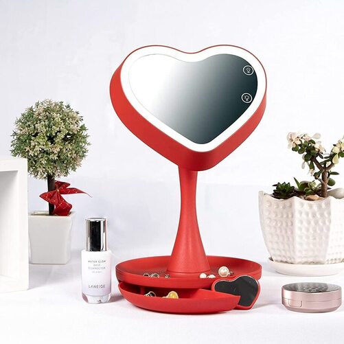 M MIMMU Heart Shaped Lighted LED Rechargeable Makeup Mirror with 180° Rotation