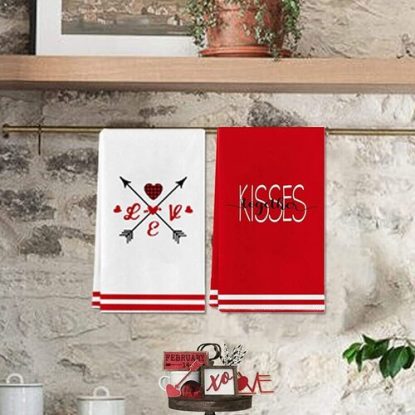 WHOMEAF Valentine's Day Design Kitchen Dish Towel Set