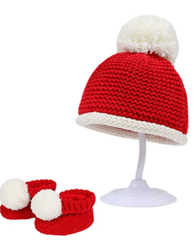 winter knitted beanie and boots baby gift