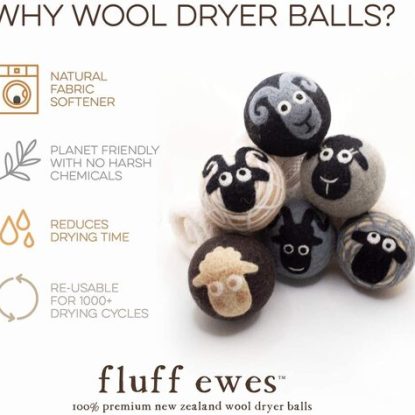 Fluff Ewes 6pcs Premium New Zealand Reusable Wool Dryer Balls