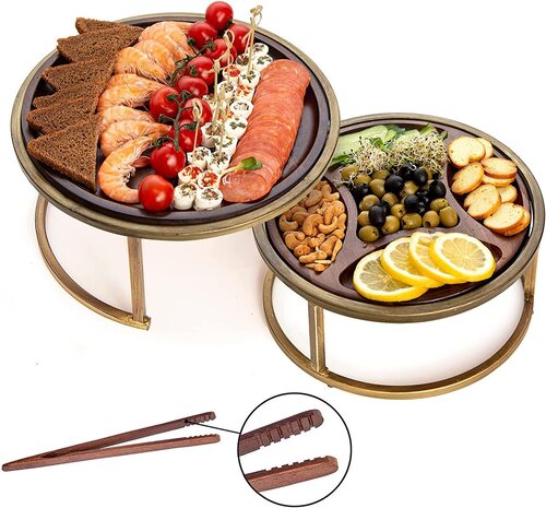 2pcs Serving Trays with Round Stand