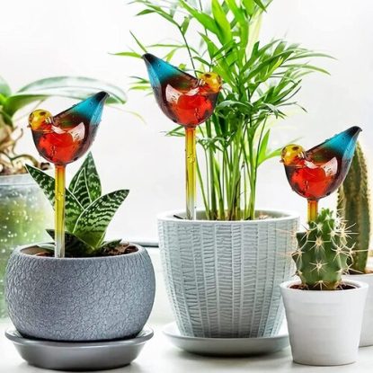3 pcs colorful birds shaped plant watering glass globes