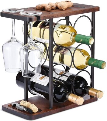 wooden countertop wine rack with glass holder