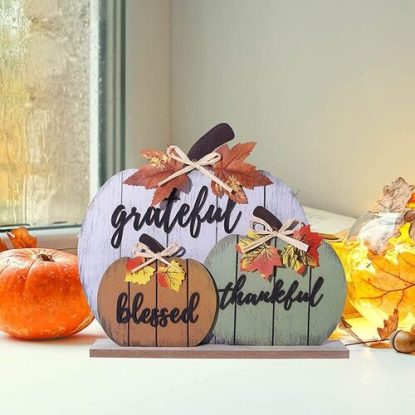3pcs Fall Wood Signs with the words Blessed, Grateful and Thankful