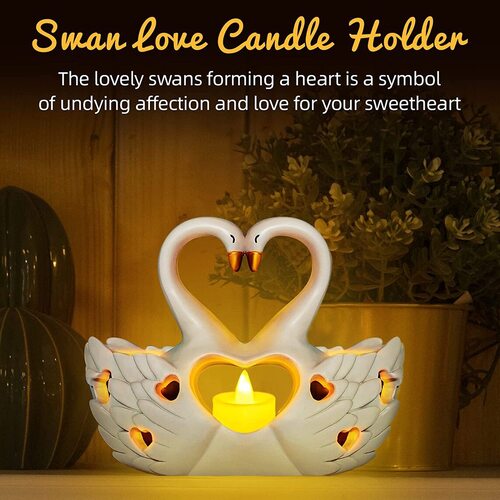 Resin white swans LED candle home decor