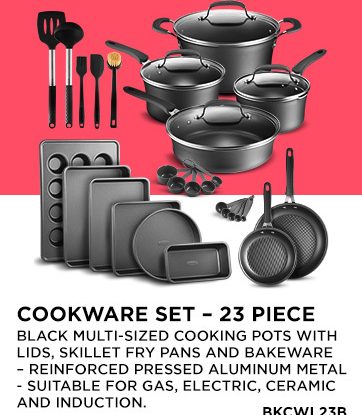 23 pieces multi-sized cooking pots, pans and bakeware